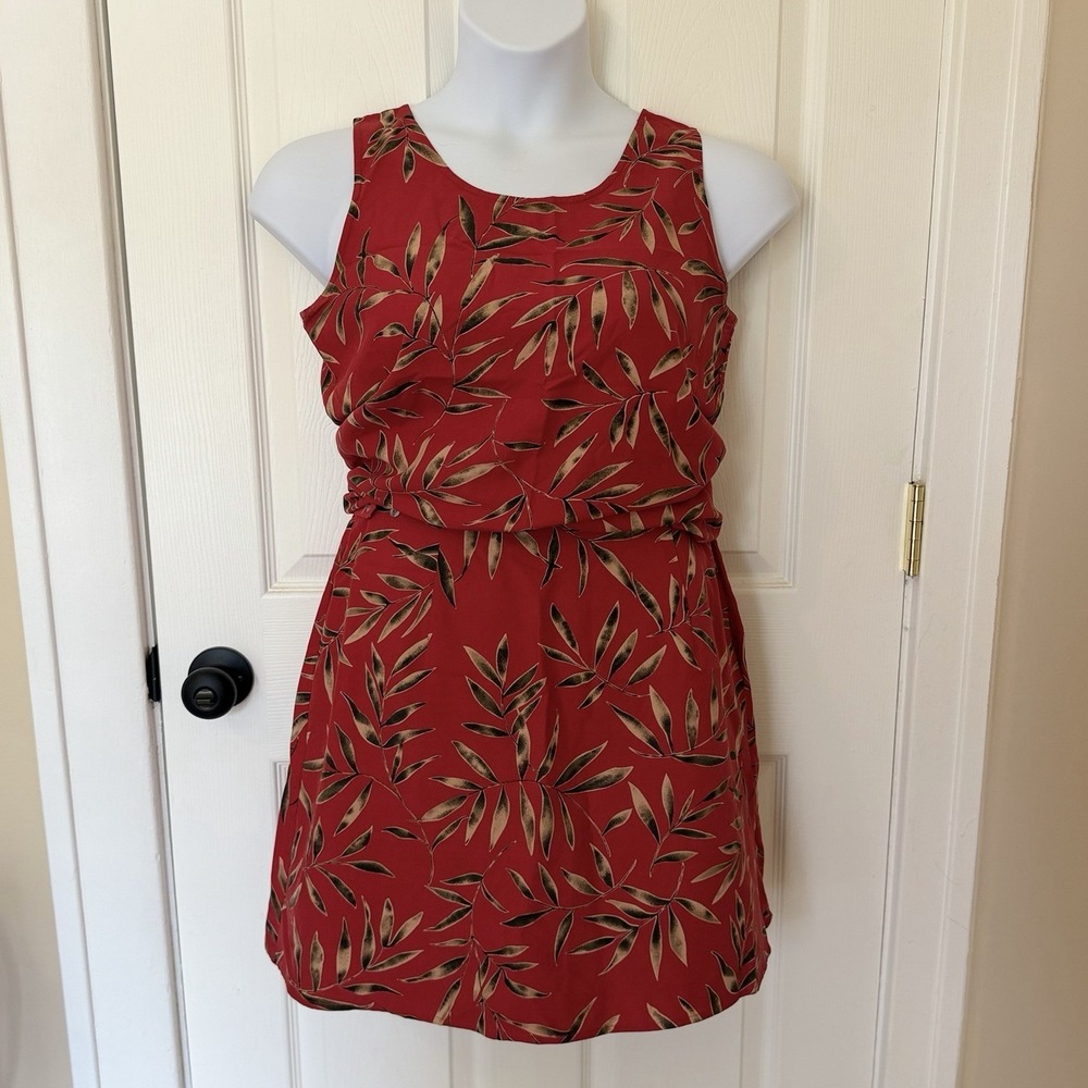 VTG Women's 2 Piece Red Tank/Skort Set (PL) 100% Silk Tropical Palm Print Resort